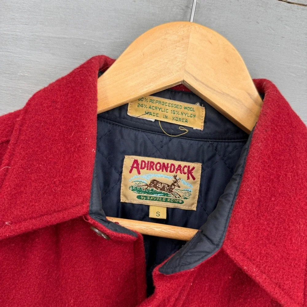 Vintage Adirondack Wool Shirt Jacket Red Quilted Lined Heavy Shacket Small